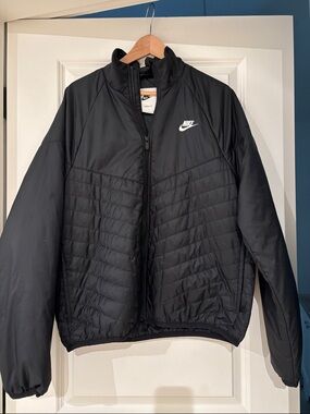 Nike Black Quilted Bomber Jacket with White Swoosh